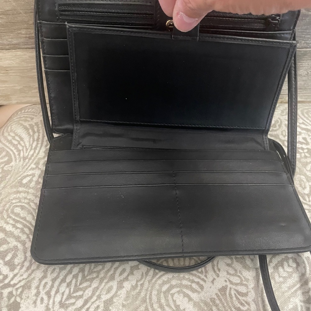 Etienne Aigner Black Leather Crossbody Bag Wallet Organizer Clutch Vintage Style - Picture 4 of 7